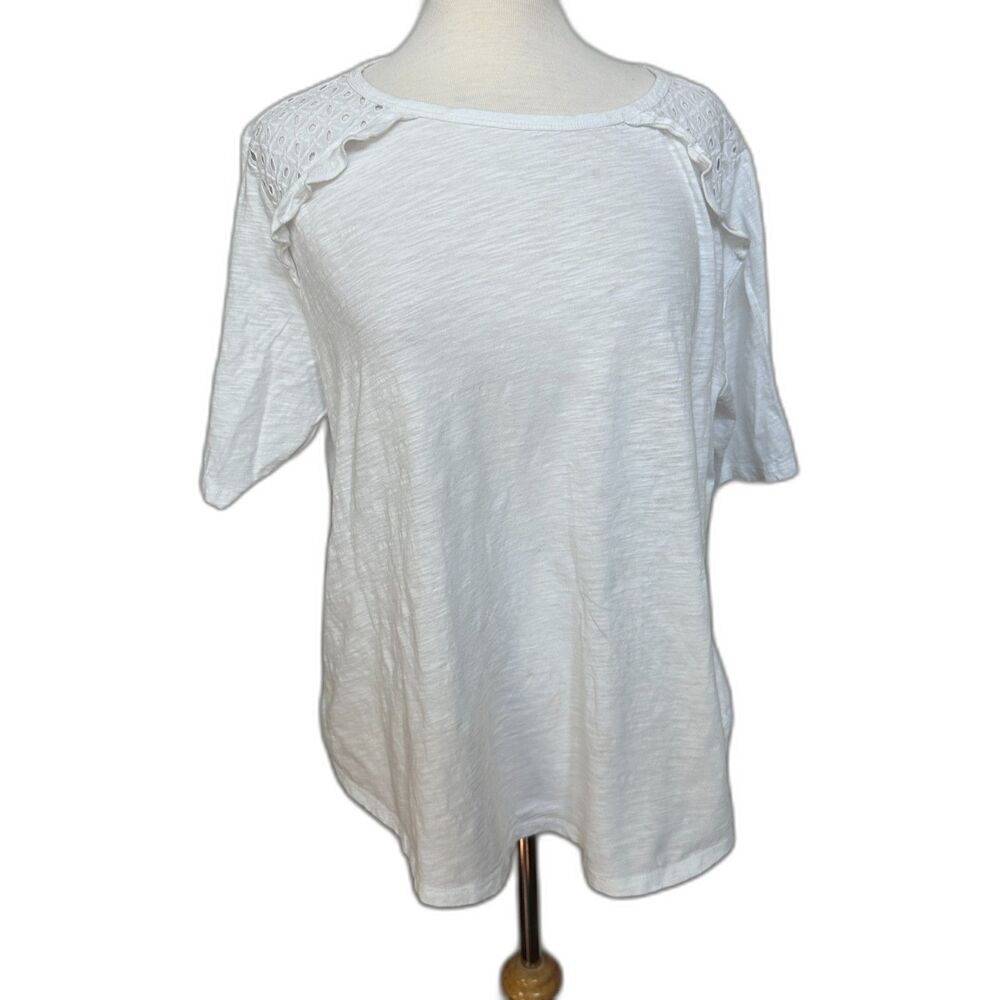 Loft Vintage Soft Plus White Top with Eyelet Detail - Women 16/18